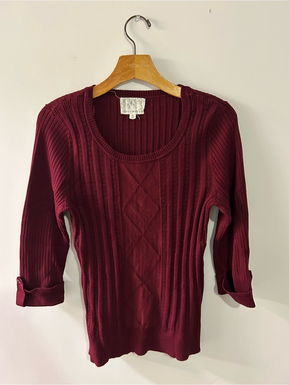 Debbie Morgan Scoop Neck Cable Rib Sweater - Burgundy
